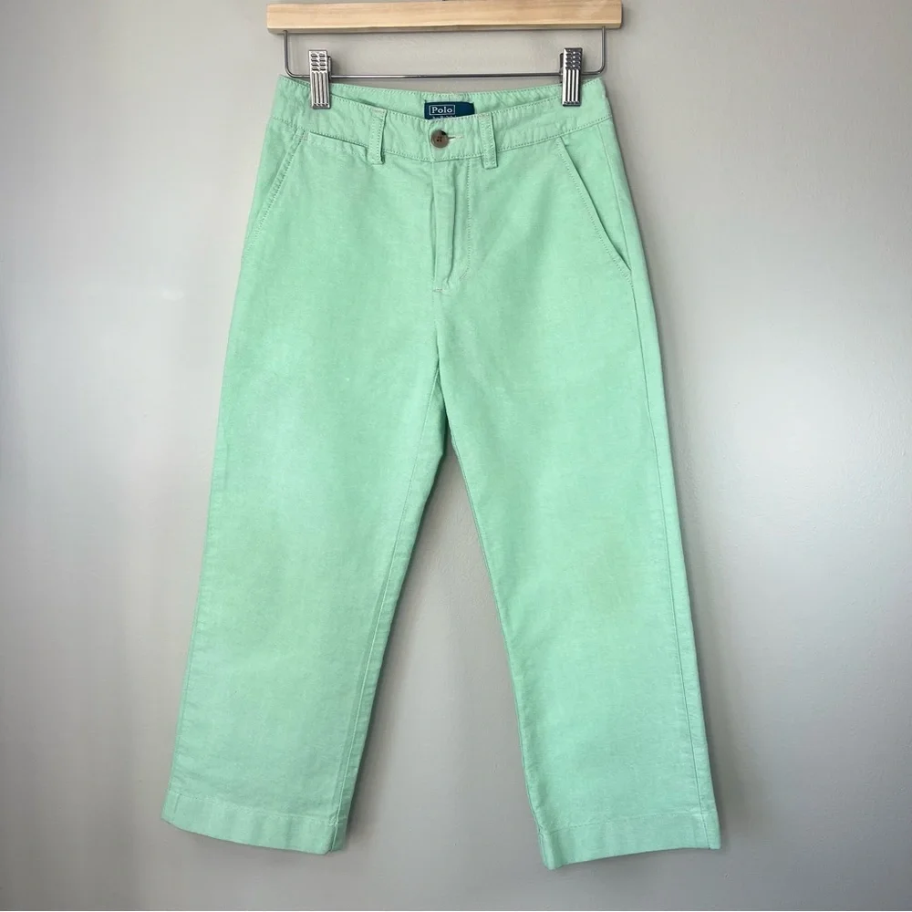 VTG Polo Ralph Lauren Kids 8 Mint Green Classic Khaki Pants Chinos Yellow Pony